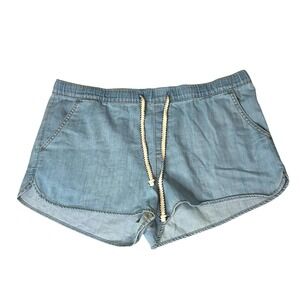Roxy Light Wash Chambray Dolphin Hem Drawstring Shorts XL Blue Cotton